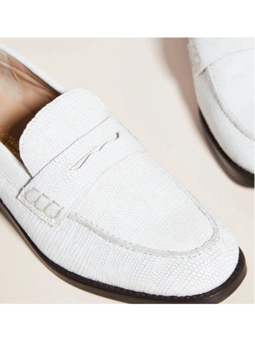 Anthropologie White Penny Loafers Liendo by Seychelles Embossed Real Leather 7